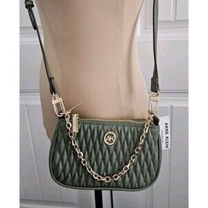 Anne Klein Sage Green Small Ruched Chain Strap And Removable Crossbody Purse Nwt